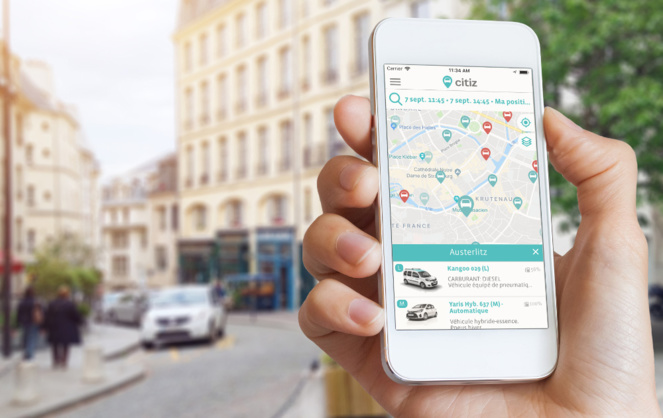 Les voitures en free floating accessible depuis une application (photo Citiz Coop) Les voitures en free floating accessible depuis une application (photo Citiz Coop)