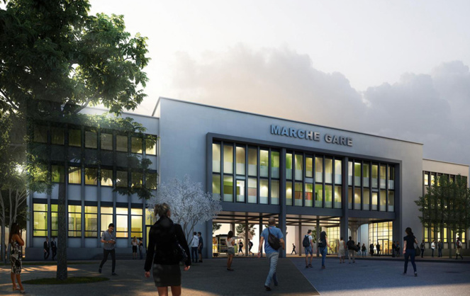 L'esquisse du nouveau Marché Gare qui ouvrira ses portes en 2022 (Atelier Carte Blanche Architectes - Infographie Olivier Sidler) L'esquisse du nouveau Marché Gare qui ouvrira ses portes en 2022 (Atelier Carte Blanche Architectes - Infographie Olivier Sidler)