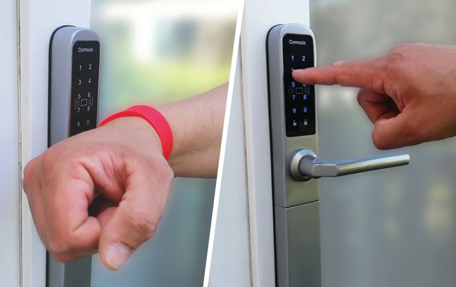 Avec un bracelet RFID ou directement avec les doigts, la serrure connectée OsmoKey facilite l'accès des mobil-homes (photo Osmozis)