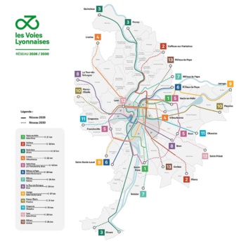 Le plan du réseau cyclable baptisé "Les Voies lyonnaises" Cliquer sur la carte pour l'agrandir © Métropole de Lyon