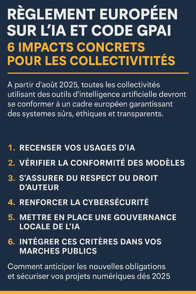 Règlement européen sur l’IA et Code GPAI : 6 impacts concrets pour les collectivités Règlement européen sur l’IA et Code GPAI : 6 impacts concrets pour les collectivités