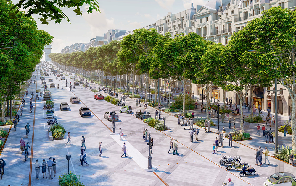 projet d'aménagement des Champs-Élysées (Perspective © PCA-STREAM) projet d'aménagement des Champs-Élysées (Perspective © PCA-STREAM)