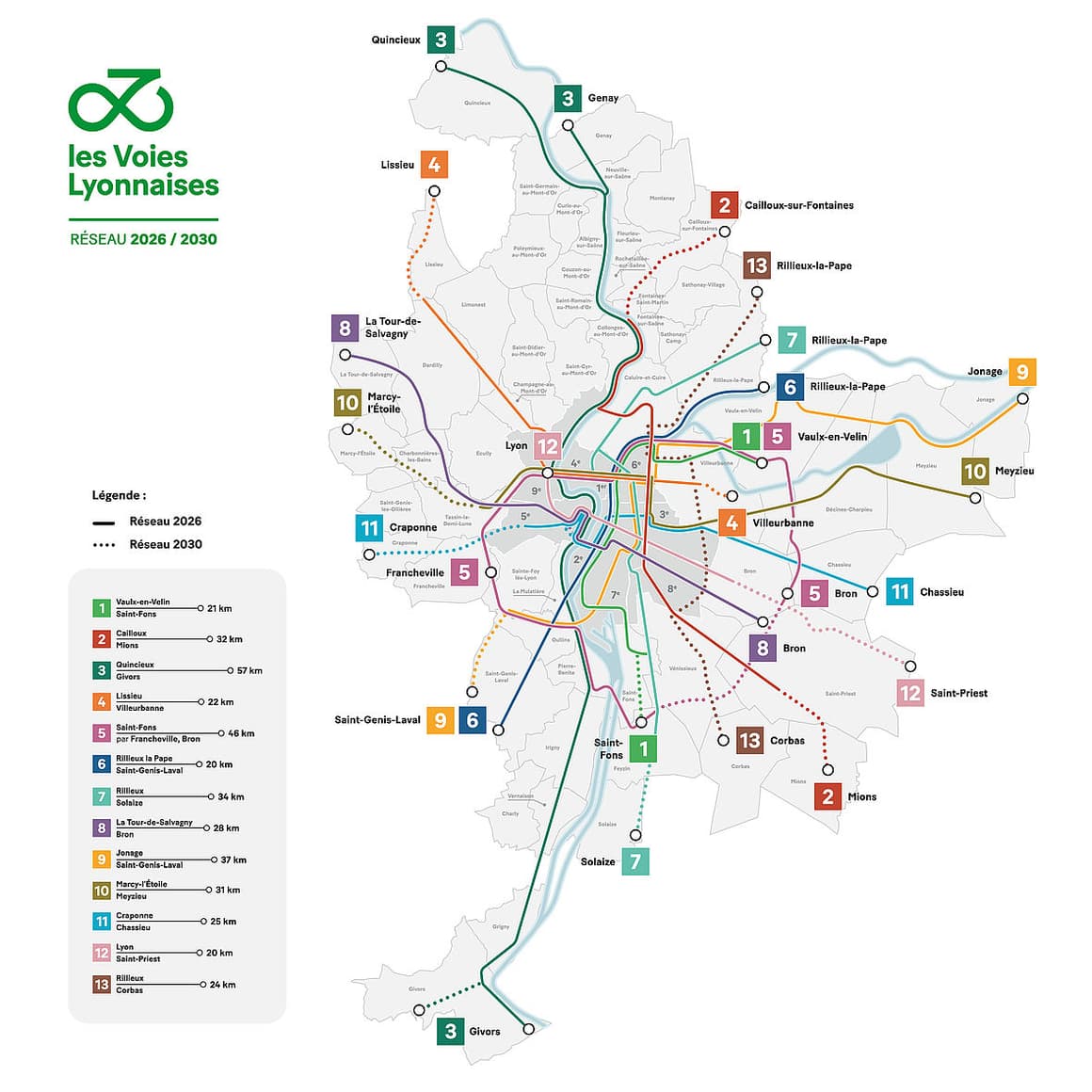 Le plan du réseau cyclable baptisé "Les Voies lyonnaises" Cliquer sur la carte pour l'agrandir © Métropole de Lyon Le plan du réseau cyclable baptisé "Les Voies lyonnaises" Cliquer sur la carte pour l'agrandir © Métropole de Lyon